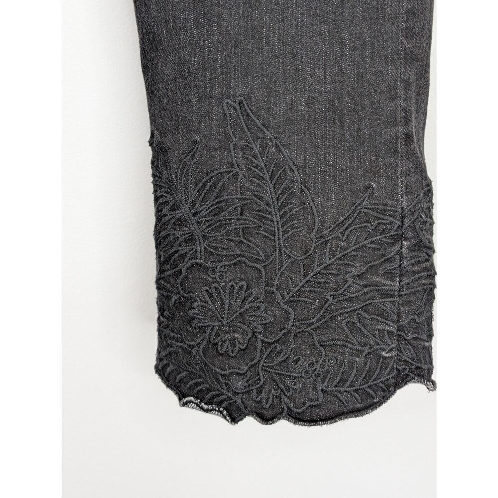 Lauren Ralph Lauren Jeans Womens 4 Black Cropped Floral Embroidered Hem Stretch - Picture 7 of 14